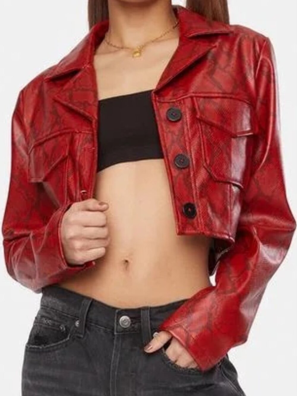 Noize cropped vegan leather jacket M